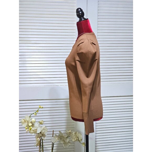 Apparallel Women's Brown Long Sleeve Knit Top With Puff Shoulders Sz L 2457 - Picture 4 of 11